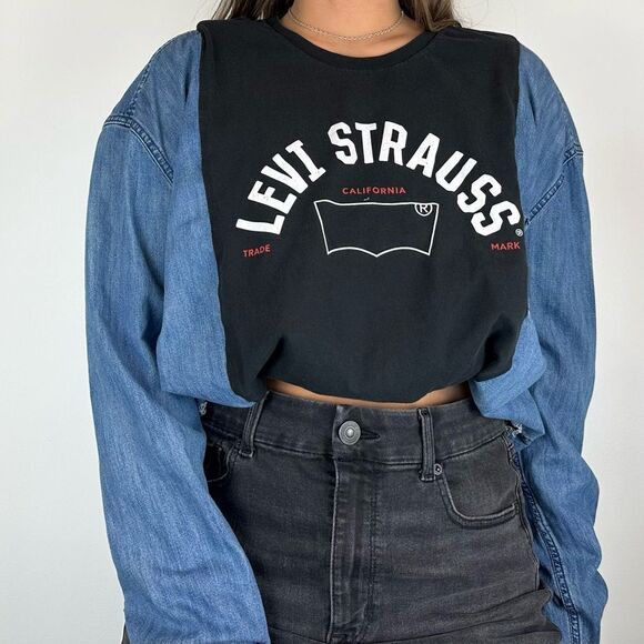 Reworked Levi’s Upcycled Western Country Long Sleeve Denim Rodeo Cowgirl Shirt - Picture 3 of 4